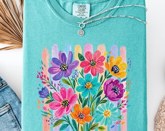 Comfort Colors Daisy Brushstroke Floral Shirt Pastel Boho Cottagecore Wildflower Bouquet Spring Summer Shirt for Women