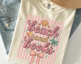 Comfort Colors Beach and Books Shirt, Beach Reading Tee, Book Lover Summer Shirt, Coastal Reader Tee, Ocean Vacation Bookish Shirt for Women