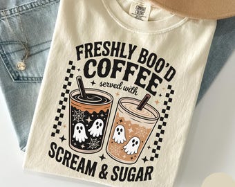 Comfort Colors Ghost Coffee Shirt, Halloween Iced Coffee Shirt, Retro Spooky Season Tee, Cute Ghost Shirt, Funny Fall Coffee Lover Shirt