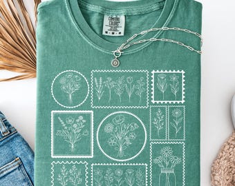 Comfort Colors Botanical Shirt, Retro Flower Stamp Shirt, Cottagecore Wildflower Shirt, Garden Lover Gift Idea, Nature Lover Shirt for Women