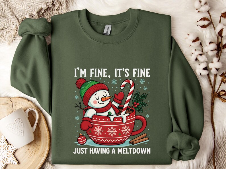 Im Fine Its Fine Sweatshirt, Funny Snowman Meltdown Hoodie, Sarcastic Christmas Crewneck, Cozy Winter Shirt, Everything Is Fine Holiday Gift immagine 8