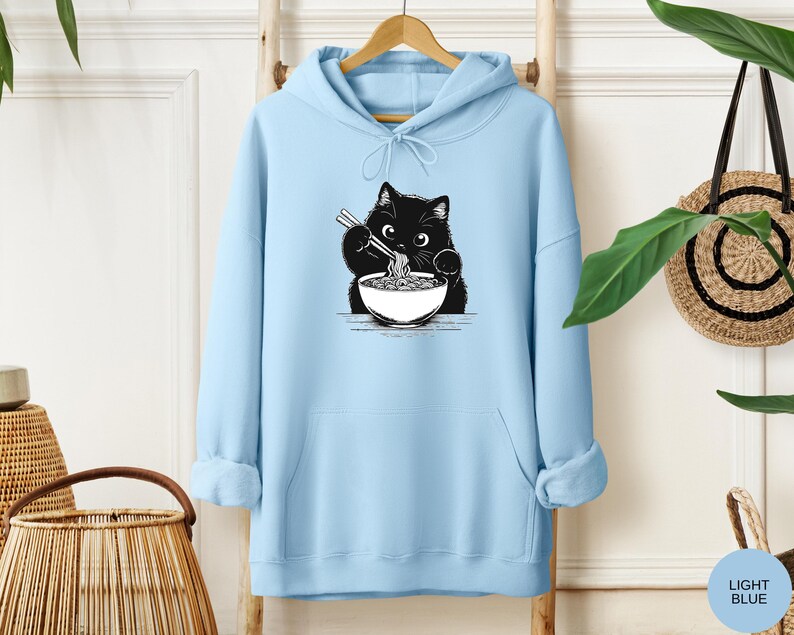 Funny Cat Ramen Sweatshirt Hoodie, Cozy Kawaii Cat Lover Gift, Cute Noodle Cat Sweatshirt, Kawaii Japanese Anime Cat Shirt, Cat Lover Gift afbeelding 10