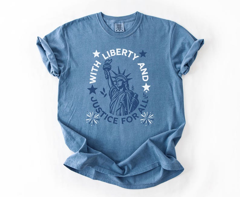 Comfort Colors Statue Of Liberty Shirt Patriotic USA Anniversary Shirt Fourth Of July With Liberty and Justice For All Shirt for Women bild 3