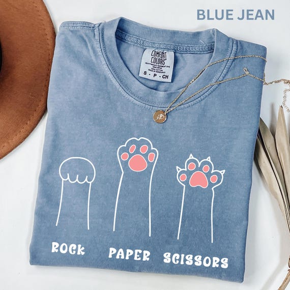 Comfort Colors Funny Cat Paw Shirt Rock Paper Scissors Design Cute Cat Lover Tee For Women Cat Mom Shirt, Gift For Cat Lovers