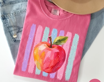 Comfort Colors Teacher Apple Shirt, Watercolor Brushstroke Apple Tee, Cute Teacher Gift, Back to School Teacher Shirt for Women Youth 4XL