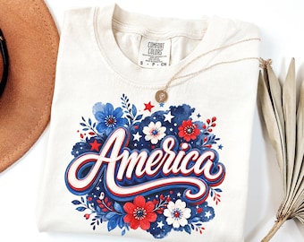 Comfort Colors Brushstroke America Floral Shirt, Patriotic USA Shirt, 250 Year Anniversary Tee, Fourth Of July Family Youth Adult Shirt Gift