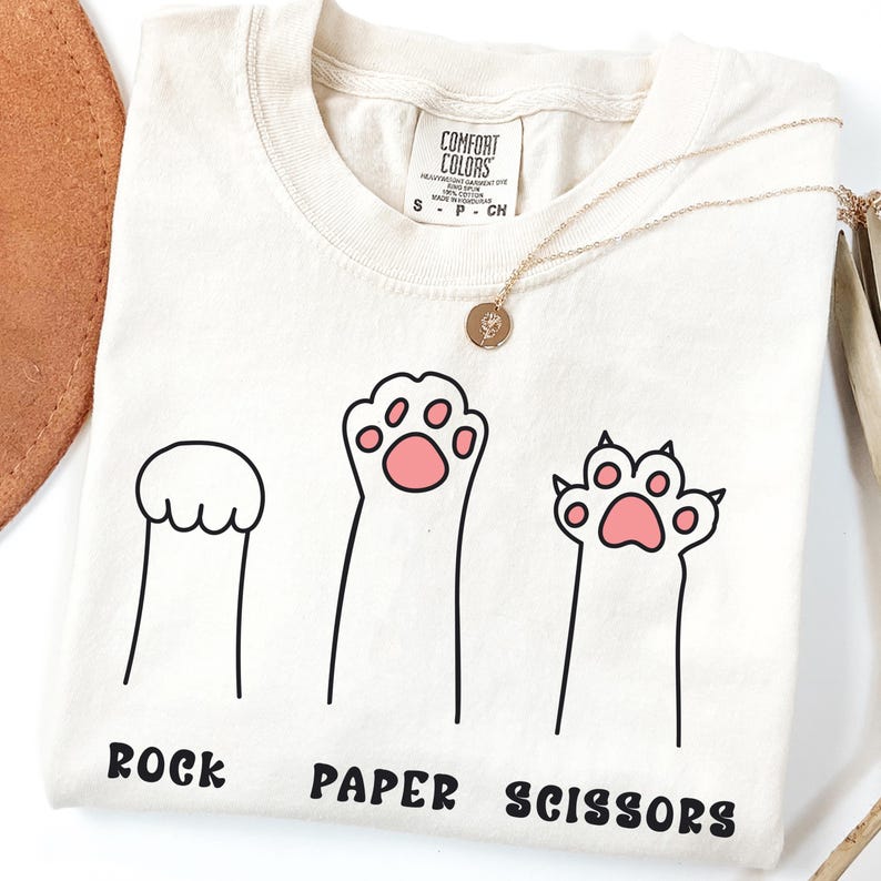 Comfort Colors Funny Cat Paw Shirt Rock Paper Scissors Design Cute Cat Lover Tee For Women Cat Mom Shirt, Gift For Cat Lovers image 2