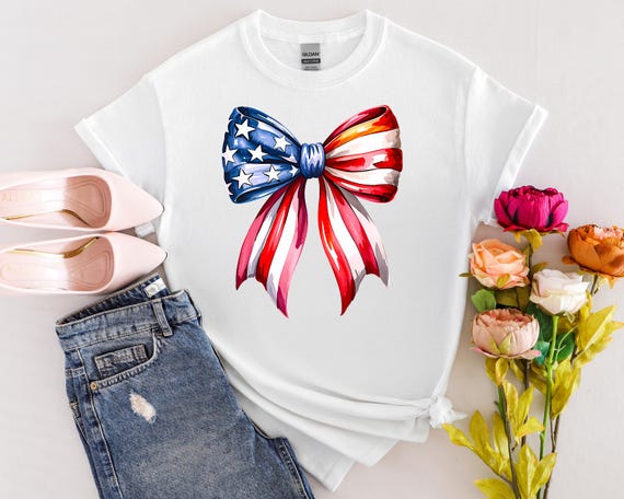 Coquette American Flag Bow Shirt 4th of July Family Matching Outfit Patriotic Mama Kids Toddler Baby Independence Day Red White Blue Tee