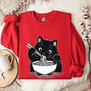 Funny Cat Ramen Sweatshirt Hoodie, Cozy Kawaii Cat Lover Gift, Cute Noodle Cat Sweatshirt, Kawaii Japanese Anime Cat Shirt, Cat Lover Gift afbeelding 11