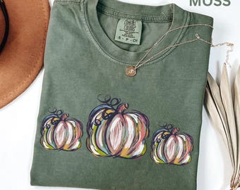 Comfort Colors Fall Pumpkin Shirt, Colorful Watercolor Pumpkins, Autumn Fall Season Shirt, Spooky Season Shirt, Thanksgiving Gift for Women