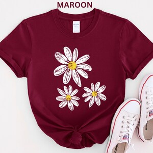 Daisy Shirt, Boho Floral Graphic Tee, Retro Aesthetic Flower Shirt, Spring Flower Trendy Summer Three Daisy Shirt for Women and Youth Girl image 9
