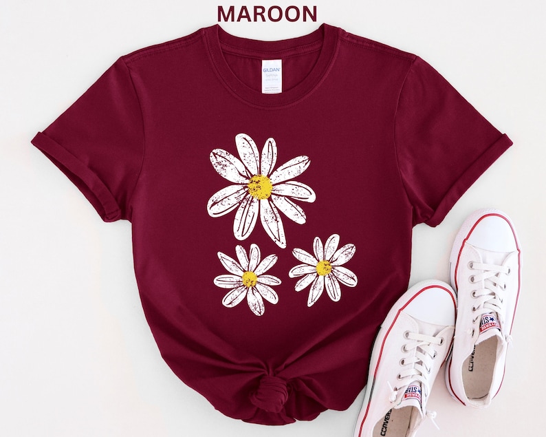 Daisy Shirt, Boho Floral Graphic Tee, Retro Aesthetic Flower Shirt, Spring Flower Trendy Summer Three Daisy Shirt for Women and Youth Girl image 9