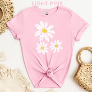 Daisy Shirt, Boho Floral Graphic Tee, Retro Aesthetic Flower Shirt, Spring Flower Trendy Summer Three Daisy Shirt for Women and Youth Girl image 6