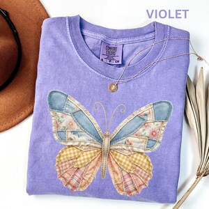 Comfort Colors Faux Patchwork Butterfly Shirt Spring Wildflower Aesthetic Graphic Tee Adult And Youth Matching Boho Vintage Shirts for Women image 14