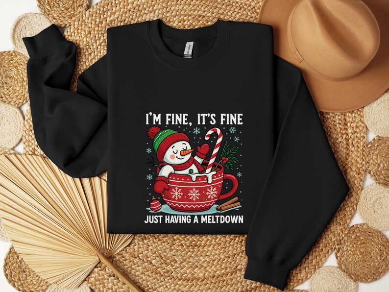 Im Fine Its Fine Sweatshirt, Funny Snowman Meltdown Hoodie, Sarcastic Christmas Crewneck, Cozy Winter Shirt, Everything Is Fine Holiday Gift immagine 11