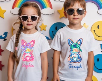 Personalized Easter Bunny Shirt 2026, Custom Kid Name Shirt, Brushstroke Bunny Graphic, Toddler Youth Baby Easter Outfit, Spring Bunny Shirt
