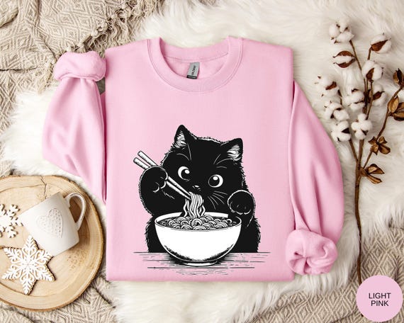 Funny Cat Ramen Sweatshirt Hoodie, Cozy Kawaii Cat Lover Gift, Cute Noodle Cat Sweatshirt, Kawaii Japanese Anime Cat Shirt, Cat Lover Gift
