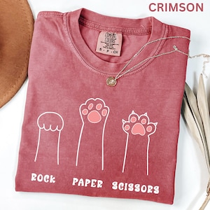 Comfort Colors Funny Cat Paw Shirt Rock Paper Scissors Design Cute Cat Lover Tee For Women Cat Mom Shirt, Gift For Cat Lovers image 4