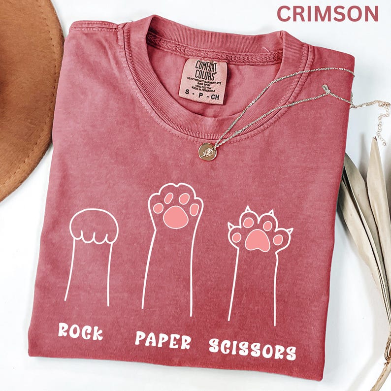 Comfort Colors Funny Cat Paw Shirt Rock Paper Scissors Design Cute Cat Lover Tee For Women Cat Mom Shirt, Gift For Cat Lovers image 4