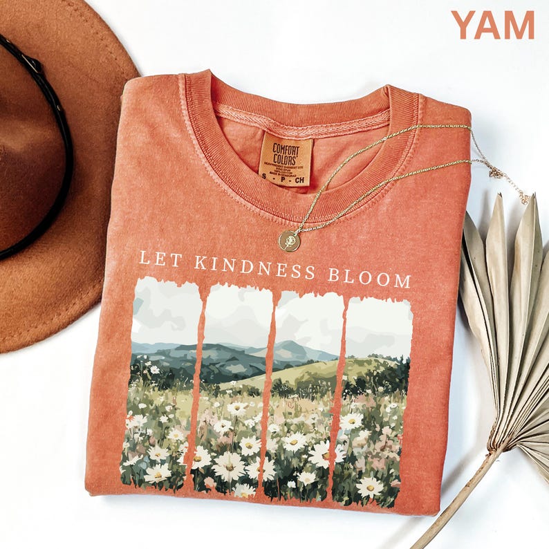 Camiseta Comfort Colors Let Kindness Bloom, camiseta retro de flores silvestres, camiseta inspiradora de bondad, camiseta floral de primavera con mensaje positivo para mujer. imagen 10