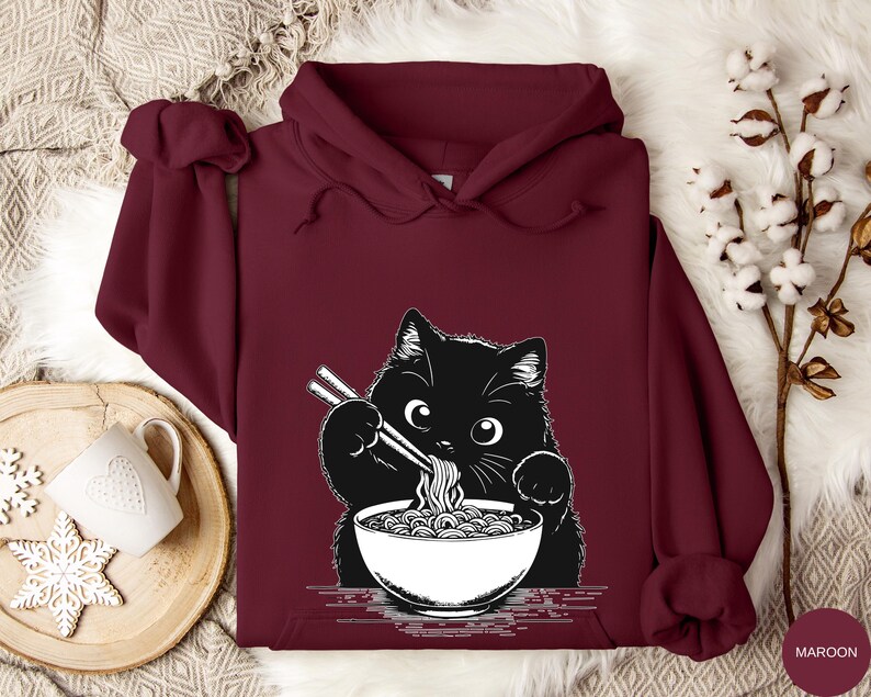 Funny Cat Ramen Sweatshirt Hoodie, Cozy Kawaii Cat Lover Gift, Cute Noodle Cat Sweatshirt, Kawaii Japanese Anime Cat Shirt, Cat Lover Gift afbeelding 13