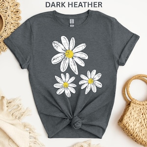 Daisy Shirt, Boho Floral Graphic Tee, Retro Aesthetic Flower Shirt, Spring Flower Trendy Summer Three Daisy Shirt for Women and Youth Girl image 14