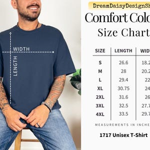 The image is a size chart for a 1717 unisex t-shirt, showing the measurements for different sizes.