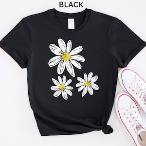 Daisy Shirt, Boho Floral Graphic Tee, Retro Aesthetic Flower Shirt, Spring Flower Trendy Summer Three Daisy Shirt for Women and Youth Girl image 15
