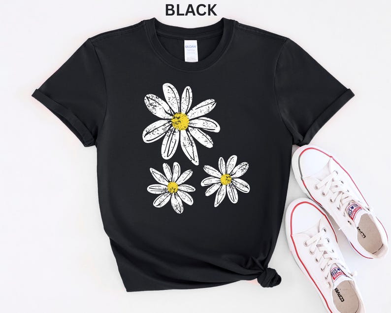 Daisy Shirt, Boho Floral Graphic Tee, Retro Aesthetic Flower Shirt, Spring Flower Trendy Summer Three Daisy Shirt for Women and Youth Girl image 15