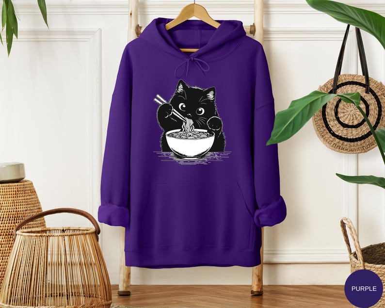 Funny Cat Ramen Sweatshirt Hoodie, Cozy Kawaii Cat Lover Gift, Cute Noodle Cat Sweatshirt, Kawaii Japanese Anime Cat Shirt, Cat Lover Gift afbeelding 15