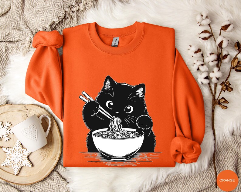 Funny Cat Ramen Sweatshirt Hoodie, Cozy Kawaii Cat Lover Gift, Cute Noodle Cat Sweatshirt, Kawaii Japanese Anime Cat Shirt, Cat Lover Gift afbeelding 9