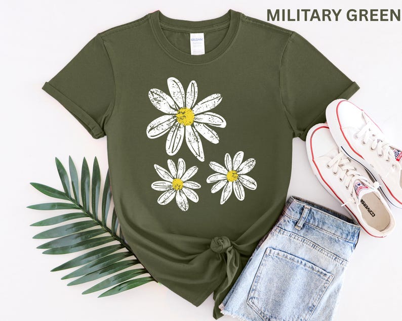 Daisy Shirt, Boho Floral Graphic Tee, Retro Aesthetic Flower Shirt, Spring Flower Trendy Summer Three Daisy Shirt for Women and Youth Girl image 4