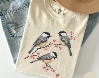 Comfort Colors Cherry Blossom Songbird Shirt, Watercolor Bird Tee, Sakura Floral Shirt, Cottagecore Nature Lover Gift, Spring Botanical Tee
