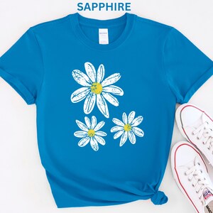 Daisy Shirt, Boho Floral Graphic Tee, Retro Aesthetic Flower Shirt, Spring Flower Trendy Summer Three Daisy Shirt for Women and Youth Girl image 11