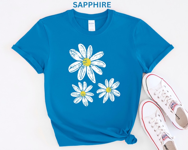Daisy Shirt, Boho Floral Graphic Tee, Retro Aesthetic Flower Shirt, Spring Flower Trendy Summer Three Daisy Shirt for Women and Youth Girl image 11