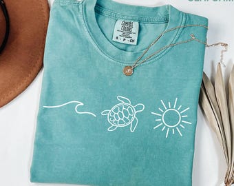 Comfort Colors Ocean Turtle Sun Shirt Coastal Beach Graphic Tee Spring Summer Vacation Sea Life Shirt For Women Youth Kids Up to 4 XL Shirt