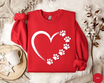 Dog Paw Heart Sweatshirt And Hoodie, Cute Dog Lover Pullover With Paw Print Heart Design, Cozy Everyday Gift For Pet Lover Sweatshirt Hoodie
