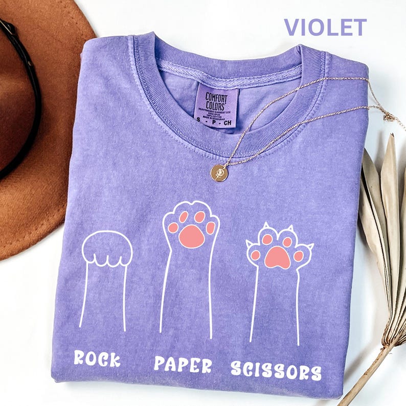 Comfort Colors Funny Cat Paw Shirt Rock Paper Scissors Design Cute Cat Lover Tee For Women Cat Mom Shirt, Gift For Cat Lovers image 11