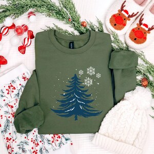 Minimalist Blue Christmas Tree Sweatshirt, Snowflake Winter Crewneck, Winter Snowflake Hoodie, Festive Winter Pullover, Sweatshirt for Women image 8