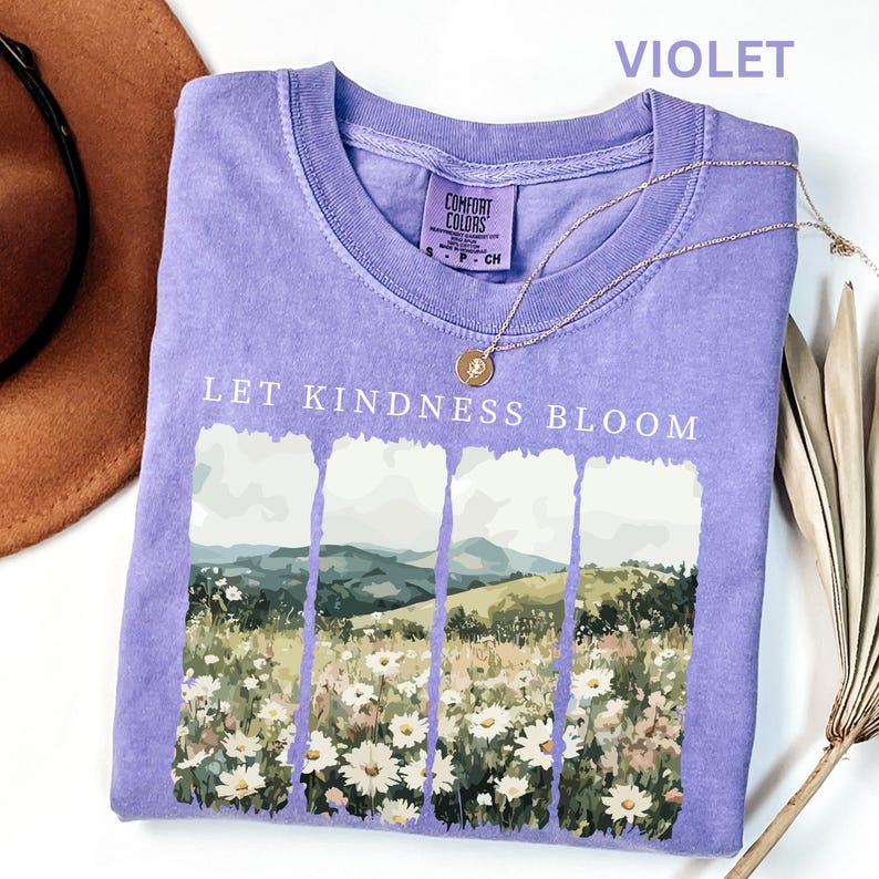 Camiseta Comfort Colors Let Kindness Bloom, camiseta retro de flores silvestres, camiseta inspiradora de bondad, camiseta floral de primavera con mensaje positivo para mujer. imagen 8