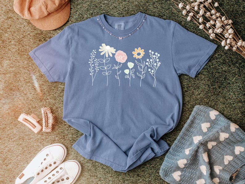 Comfort Colors Wildflower Shirt, Boho Floral Cottagecore Shirt, Botanical Shirt, WildFlower Shirt, Nature Spring Summer Shirt for Women image 9