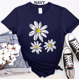 Daisy Shirt, Boho Floral Graphic Tee, Retro Aesthetic Flower Shirt, Spring Flower Trendy Summer Three Daisy Shirt for Women and Youth Girl image 12