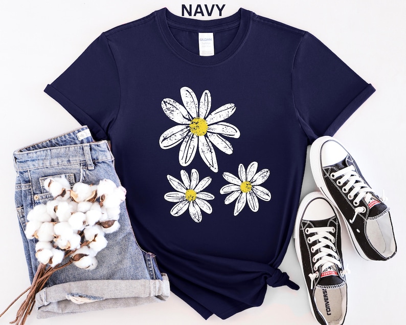 Daisy Shirt, Boho Floral Graphic Tee, Retro Aesthetic Flower Shirt, Spring Flower Trendy Summer Three Daisy Shirt for Women and Youth Girl image 12