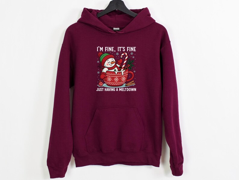 Im Fine Its Fine Sweatshirt, Funny Snowman Meltdown Hoodie, Sarcastic Christmas Crewneck, Cozy Winter Shirt, Everything Is Fine Holiday Gift immagine 3