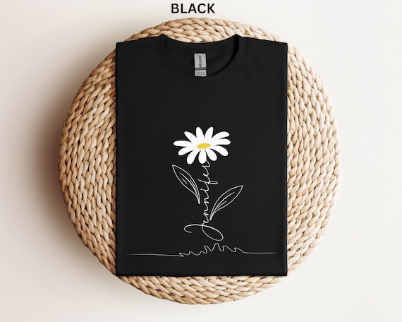 Custom Daisy Name Shirt, Minimal Flower Line Art Tee, Custom Floral Shirt, Spring Daisy Flower Shirt Custom Name Daisy Shirt for women