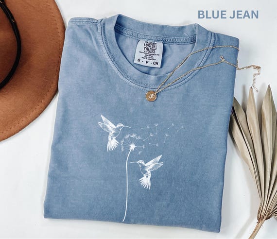 Comfort Colors Hummingbird Dandelion Shirt, Vintage Nature Graphic Tee, Aesthetic Bird Lover Gift Shirt, Soft Washed Shirt for Women Youth