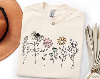 Wildflower Shirt, Botanical Floral Shirt, Cottagecore Flower Shirt, Cute Garden Shirt, Nature Lover Gift, Gardener Gift for Women, Boho Gift
