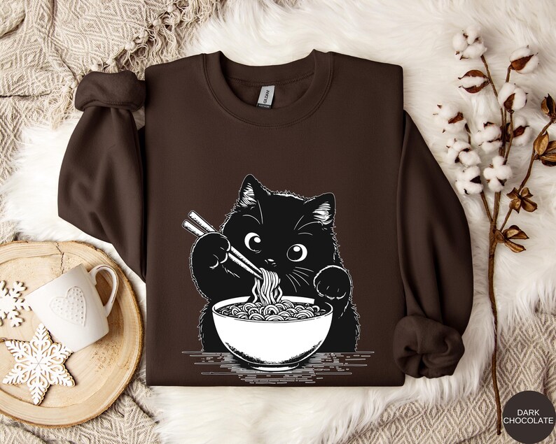 Funny Cat Ramen Sweatshirt Hoodie, Cozy Kawaii Cat Lover Gift, Cute Noodle Cat Sweatshirt, Kawaii Japanese Anime Cat Shirt, Cat Lover Gift afbeelding 12