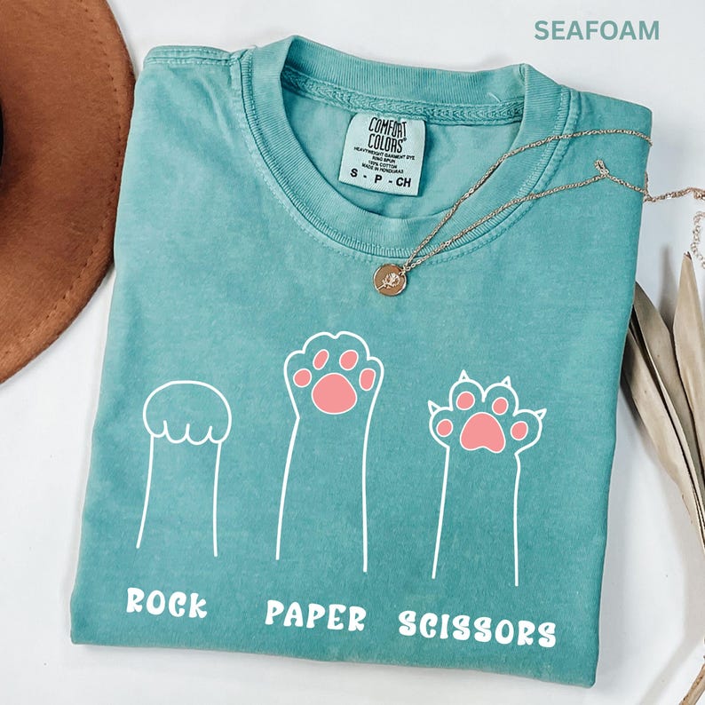 Comfort Colors Funny Cat Paw Shirt Rock Paper Scissors Design Cute Cat Lover Tee For Women Cat Mom Shirt, Gift For Cat Lovers image 8