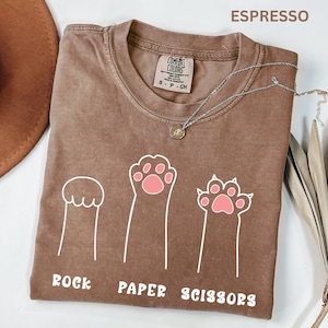 Comfort Colors Funny Cat Paw Shirt Rock Paper Scissors Design Cute Cat Lover Tee For Women Cat Mom Shirt, Gift For Cat Lovers image 15
